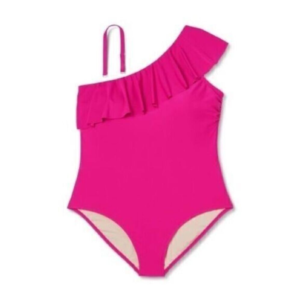 Kona Sol Ruffle One‎ Shoulder Full Coverage One Piece Pink Size 18